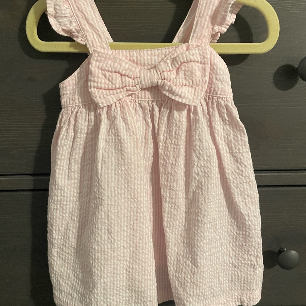 Rufflebutts Pink Dress with Bow in seersucker